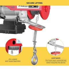 850W Electric Hoist Winch 880Lbs Engine Crane Lifting Wireless Remote Control