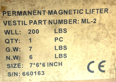 PML-1 Permanent Magnetic Lifter 200lbs Safety Factor Yellow Lifting Magnet