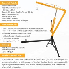 Hitch Mounted Hydraulic Truck Crane 1000lb 360° Swivel for Pickup