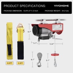 VivoHome Electric Hoist 110V 440 Lbs Winch with Remote VH436 Steel Wire
