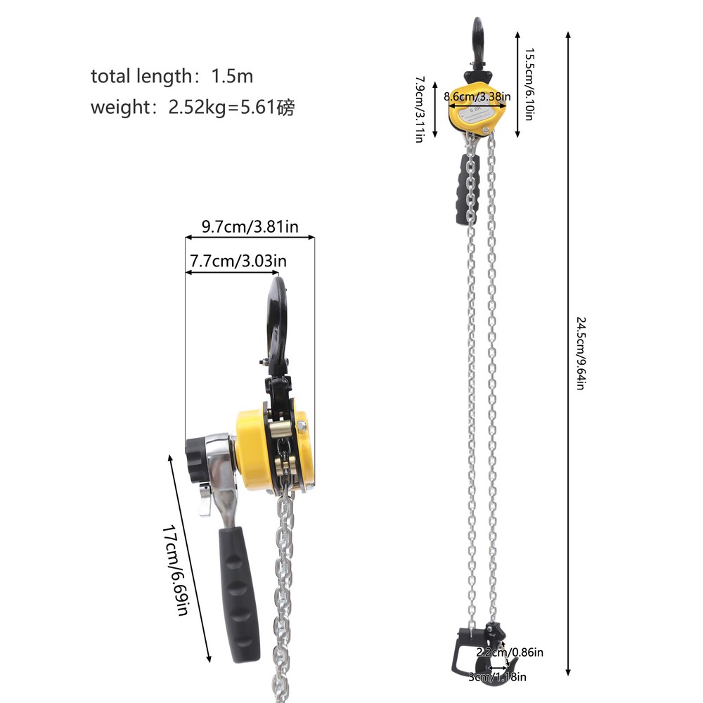 1/4 Ton Lever Block Chain Hoist Ratchet Type Come Along Puller Portable 5FT Lift