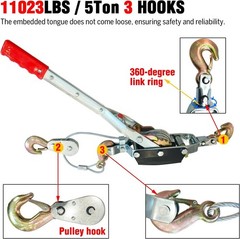 Come along Winch – 11000 Lbs/5T Pulling Capacity,12Ft Steel Cable,3 Hooks,Dual G