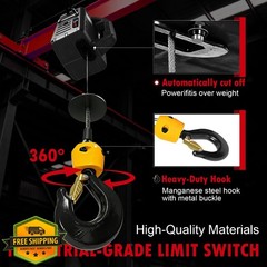 USYATO 1100LBS Electric Hoist Winch 110V Black Remote