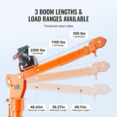 2200 Lbs Electric Pickup Truck Crane with 6000 Lbs Winch for Heavy Lifting