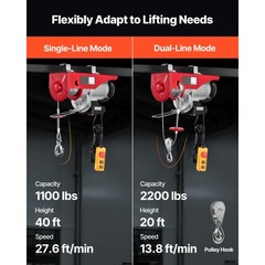 VEVOR Electric Hoist Crane Winch 2200 lbs 328 ft Wireless & 14 ft Wired Remote