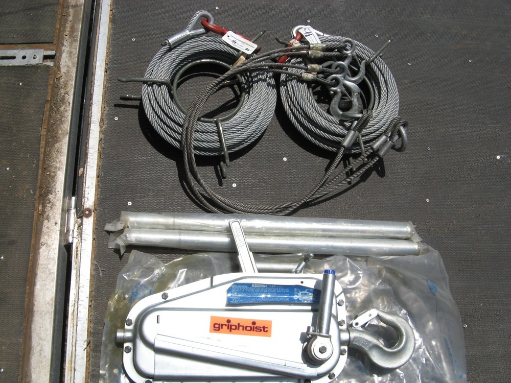 GRIPHOIST T-20 with 2 60′ by 1/2″ Cables 2 5/16″ by 4′ Cables. HOIST