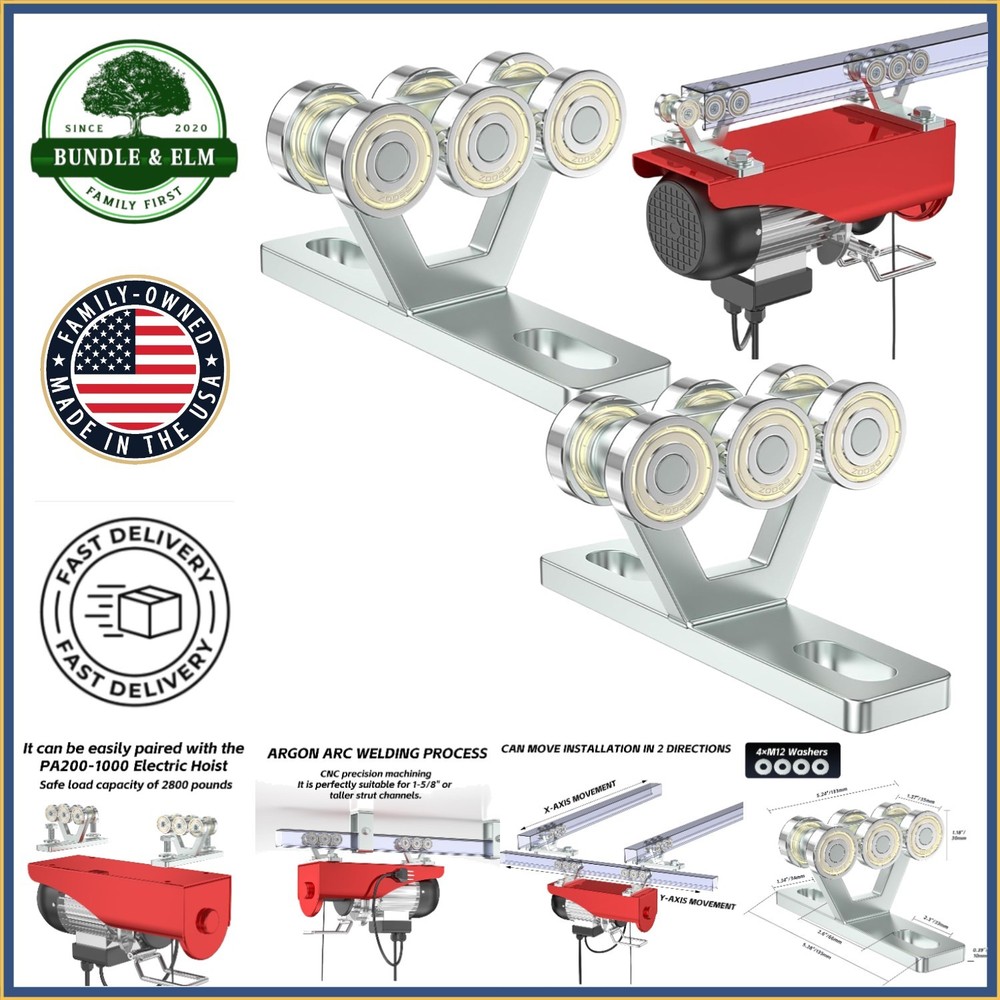 6 Wheel Hoist Trolley for Electric Hoist with Rollers and Strut Channel Fit