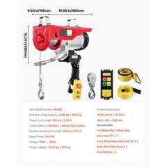 VEVOR Electric Hoist Crane Winch 2200 lbs 328 ft Wireless & 14 ft Wired Remote