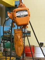 (#573) Harrington 1/2 ton Hoist ES3B-822 w/chain bag & PB, 3 phase,10′ lift