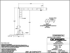 GORBEL WORK STATION JIB CRANE – 250 LB CAPACITY, SPAN 12 FT, HUB 12 FT