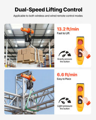 2200LB Electric Chain Hoist 120V 20FT Lift w/ Wired Remote G100