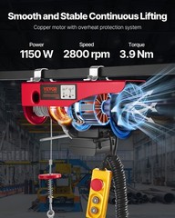 Electric Hoist 1320lbs Crane Winch with Wired Remote Control 1150W 110V