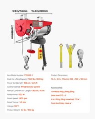 Electric Hoist 1320lbs Crane Winch with Wired Remote Control 1150W 110V