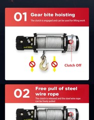 Electric Winch 12V/24V Vehicle-Mounted Crane Self-Rescue Electric Hoist