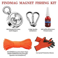 FINDMAG Double Sided Magnet Fishing Kit with Rope, 2.95 in (75mm)