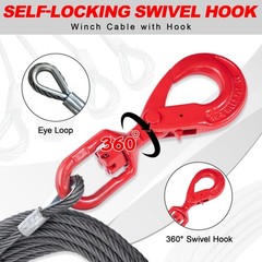 Heavy-Duty Winch Cable, 3/8″ × 100′ Steel Cable with Self-Locking Swivel Ho