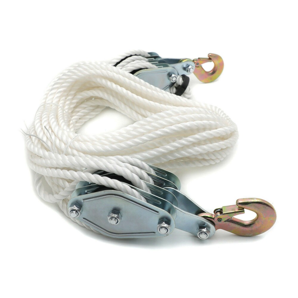 4000 Lbs/2 Ton 65FT Poly Rope Hoist Pulley Wheel Block, Tackle 7:1 Lifting Ratio