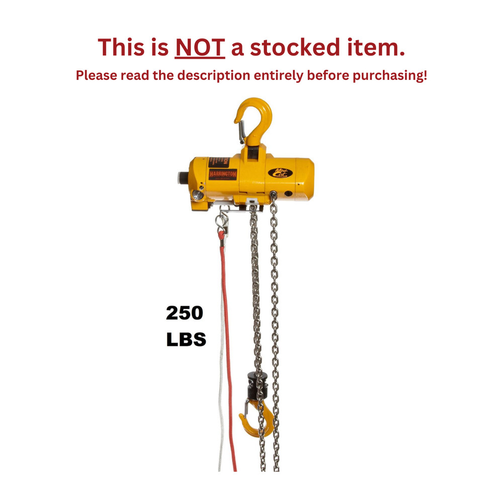 HARRINGTON AH CORD CONTROLLED AIR HOIST, 250 LB CAPACITY, 10 FT LIFT