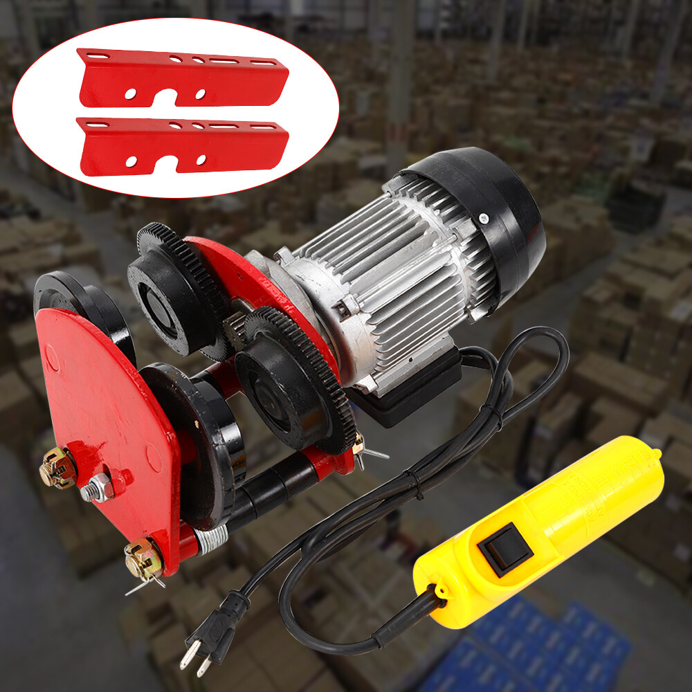 110V Electric Push Beam Track Roller Trolley Heavy Winch Crane I-beam Links 1Ton