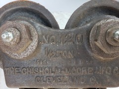 Antique Chisholm Moore Mfg 1 1/2 Ton Crane Beam Trolley No 120 Cleveland Ohio