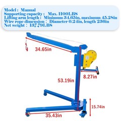 Folding Hand-cranked Crane Manual Lifting Machine Portable Hand Hoist 1100LBS