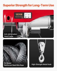 VEVOR Electric Hoist 2200lbs Crane Winch with Wireless Remote Control 1600W 110V