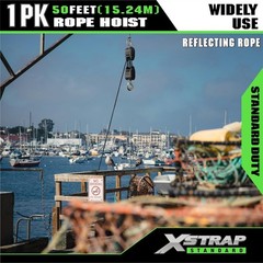Heavy-Duty 2000LB 50ft Reflective Rope Hoist with 5:1 Lifting Power & Soft Loops