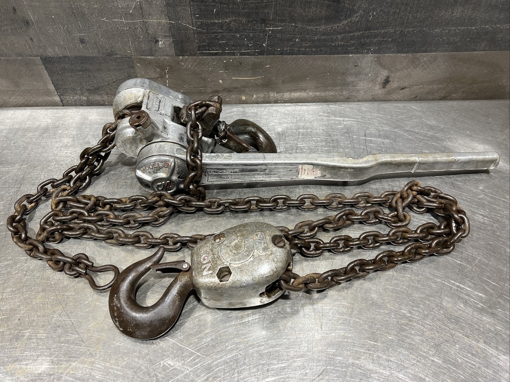 CM Hoist 3 ton puller lever aluminum chain hoist model B. Used Surplus