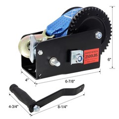 2500LB Hand Winch 32.8FT Steel Cable 4.1:2.4:1 Two-Way Ratchet Boat ATV Trailer