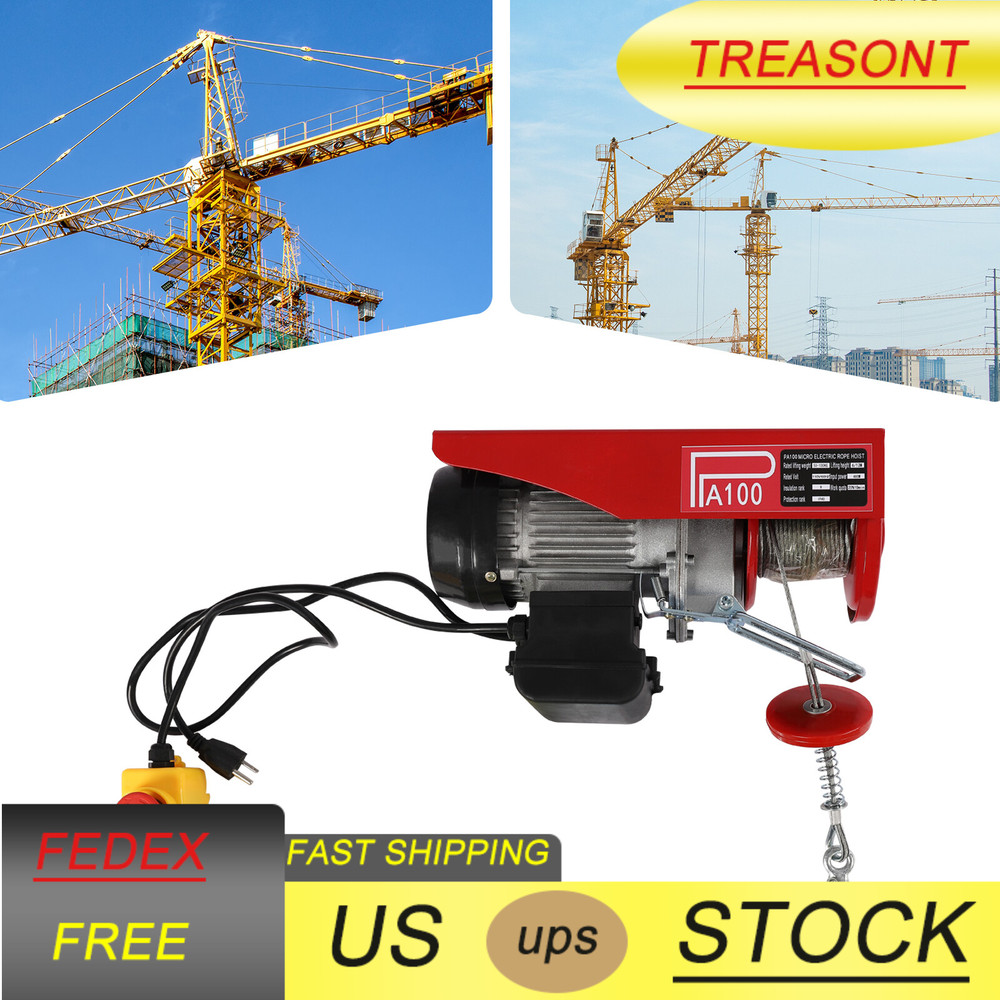 480W Electric Hoist Winch Lifting Crane 220lbs Red W/ Wired Remote Control