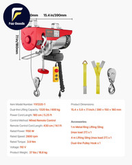 Electric Hoist with Remote Control 1320LBS Electric Winch 110V Electric Hoist
