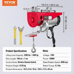 Wireless Electric Hoist 2200 Lbs Remote Control Lifting Platform 1600W Motor for