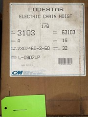 1/8 Ton CM Lodestar (New Old Stock) Electric Chain Hoist 15 ft lift 230/460V