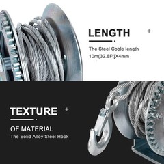 Heavy Duty Hand Winch 1200 lbs with 32 ft Steel Wire Rope, Hand Crank Strap G…