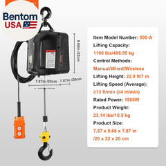 3-In-1 Electric Hoist Winch, 1100Lbs 1500W Portable Power Winch Crane, 110V/120V
