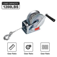 Heavy Duty Hand Winch 1200 lbs with 32 ft Steel Wire Rope, Hand Crank Strap G…