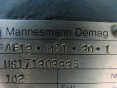 Mannesmann Demag AF12-M01-20.1 Overhead Crane Offset Gear Motor 3″ Hollow Shaft