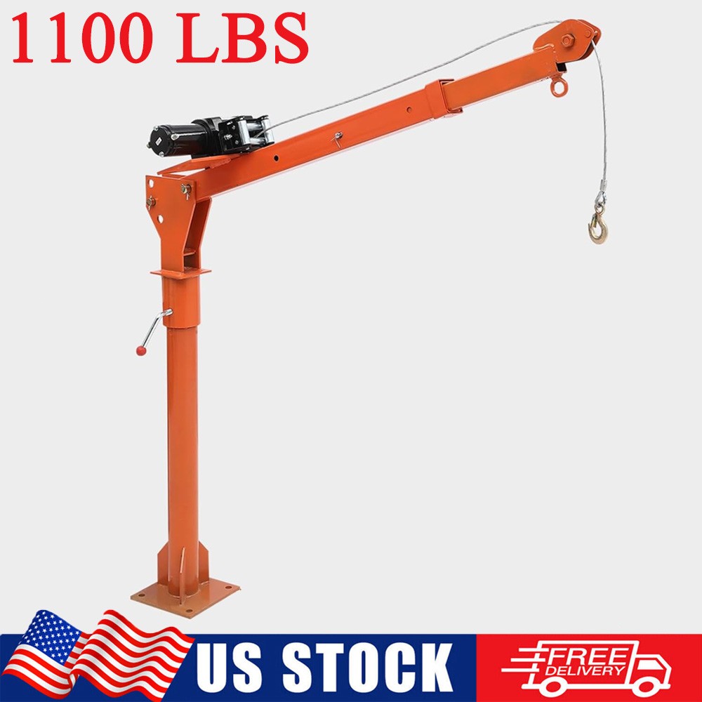 Electric Pickup Truck Crane Folding Hoist Crane 1100 lbs 360° Swivel Hoist Lift