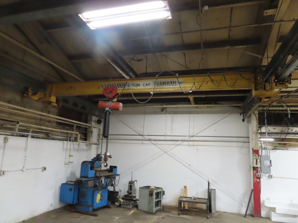 3-Ton Dual Bridge Cleveland Tramrail Underslung Crane w/ (2) 3-Ton CM Hoists