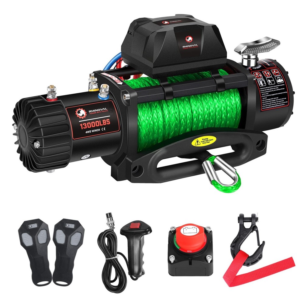 13000lb Electric Winch, Synthetic Rope Green, Battery Disconnect Switch, Low …