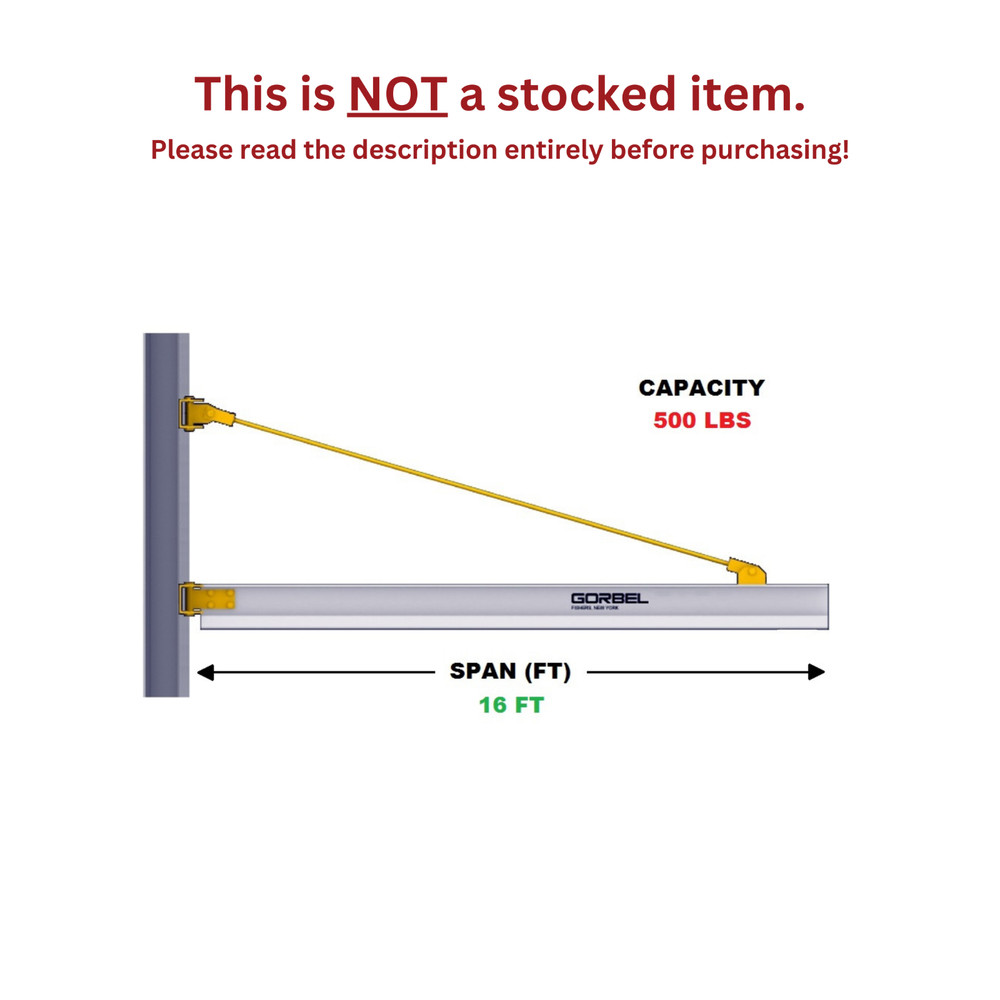 GORBEL ALUMINUM WALL BRACKET JIB CRANE – 500 LB CAPACITY, SPAN 16 FT