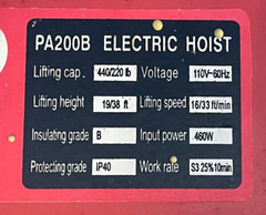 UL PA200B ELECTRIC HOIST