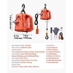 Uimoso 3-in-1 Electric Hoist Winch 1550 lbs, Wired and Wireless Remote Control