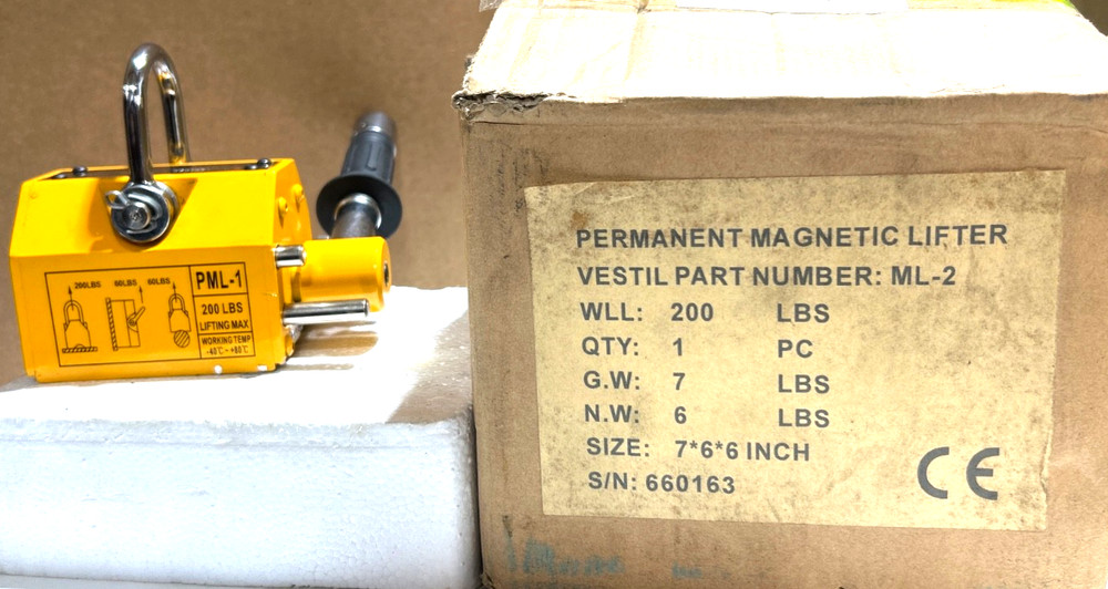 PML-1 Permanent Magnetic Lifter 200lbs Safety Factor Yellow Lifting Magnet