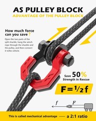 Separate D-Ring Shackle with Pulley Block, Towing Winch Snatch Block & 3/4″ S…