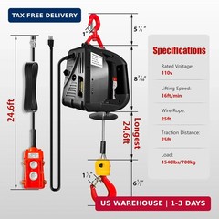 Power Electric Portable Hoist Winch 1540LBS, 3 in 1 Electric Cable Hoist 110V 25