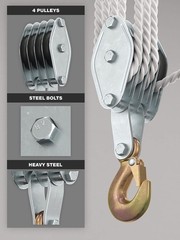 Block and Tackle Pulley System for Lifting Objects – SoB 4000LB Breaking Stre…