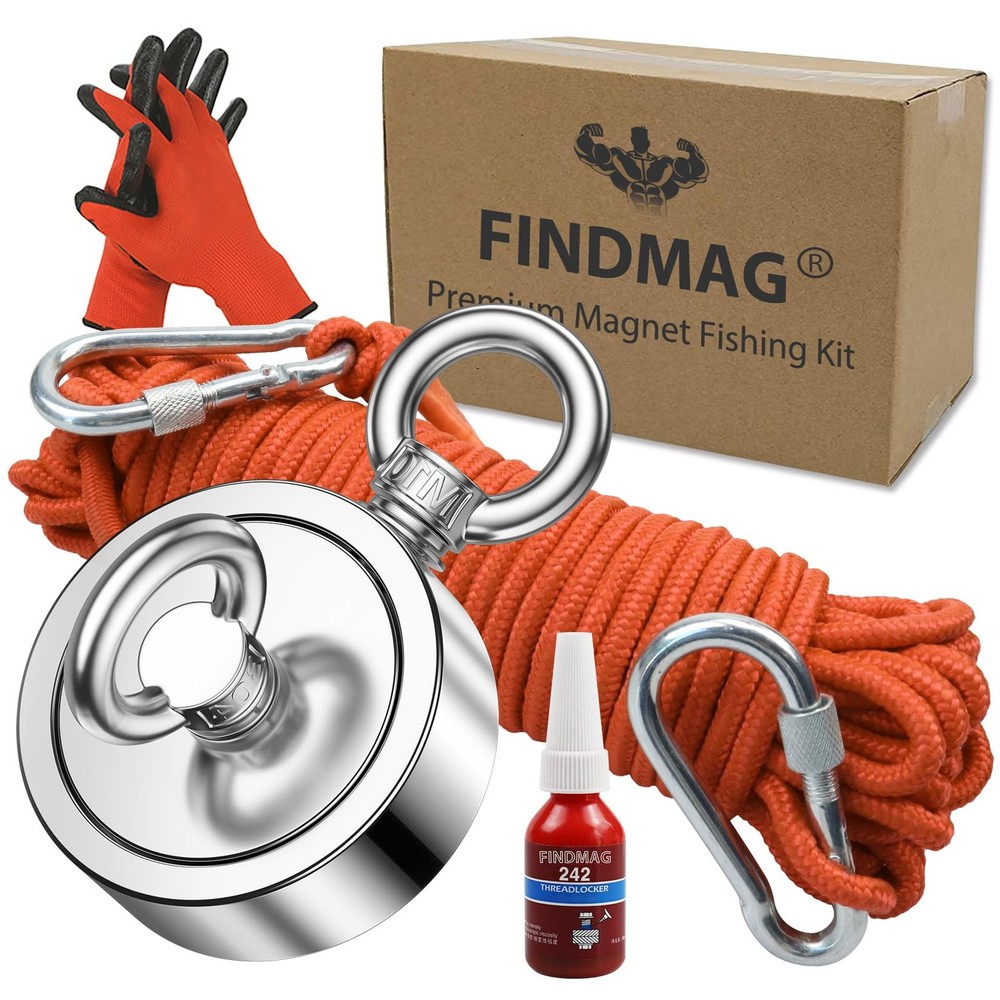 FINDMAG Double Sided Magnet Fishing Kit with Rope, 2.95 in (75mm)
