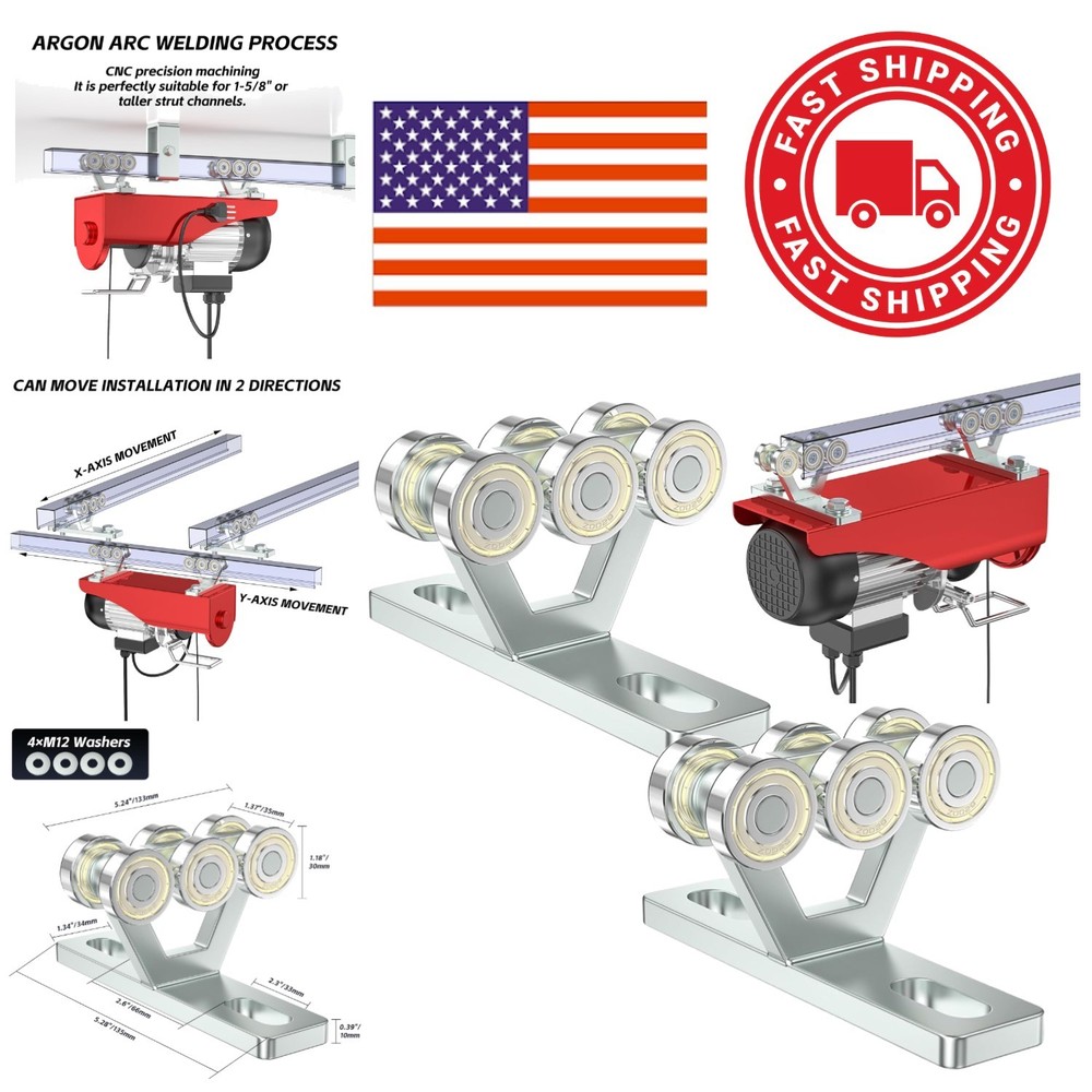 Impact Resistant 6 Wheel Trolley for Electric Hoist and Strut Installation