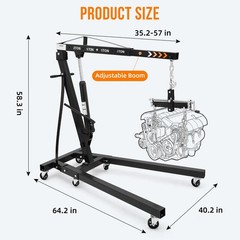 Engine Hoist with Lever, 2 Ton Folding Cherry Picker Shop Crane with 6 Casters